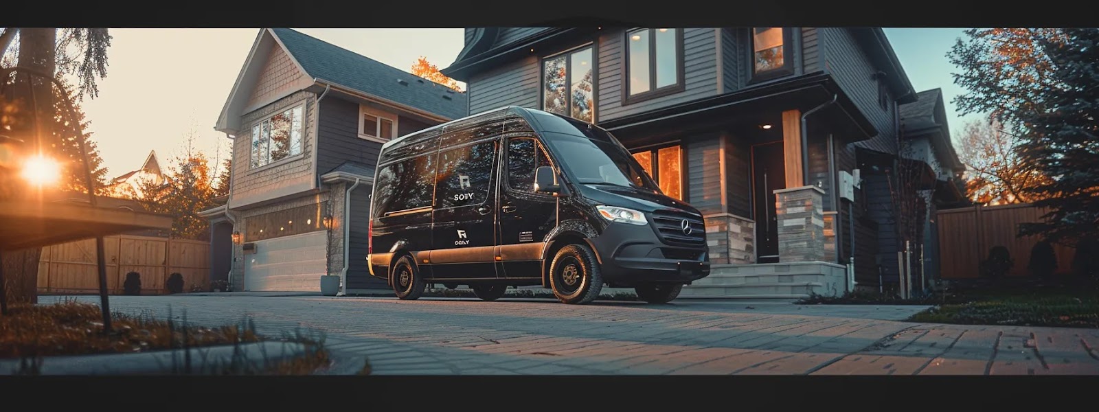 a sleek, modern vape delivery vehicle parked outside a customer's home in winnipeg, showcasing efficiency and reliability.
